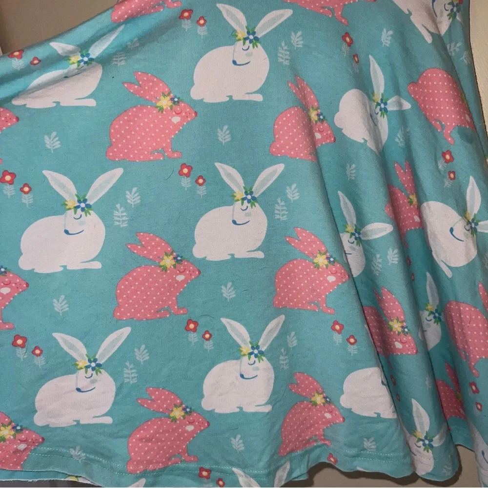Eleanor Rose 6/7 Aqua Bunny Print Short Sleeve Easter Dress